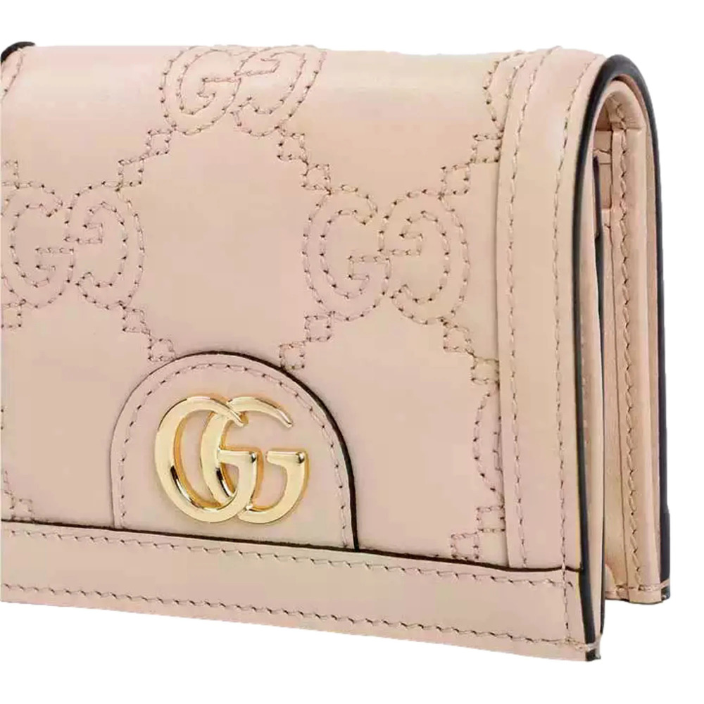 Gucci GG Matelassé Pink Sand Leather Card Case